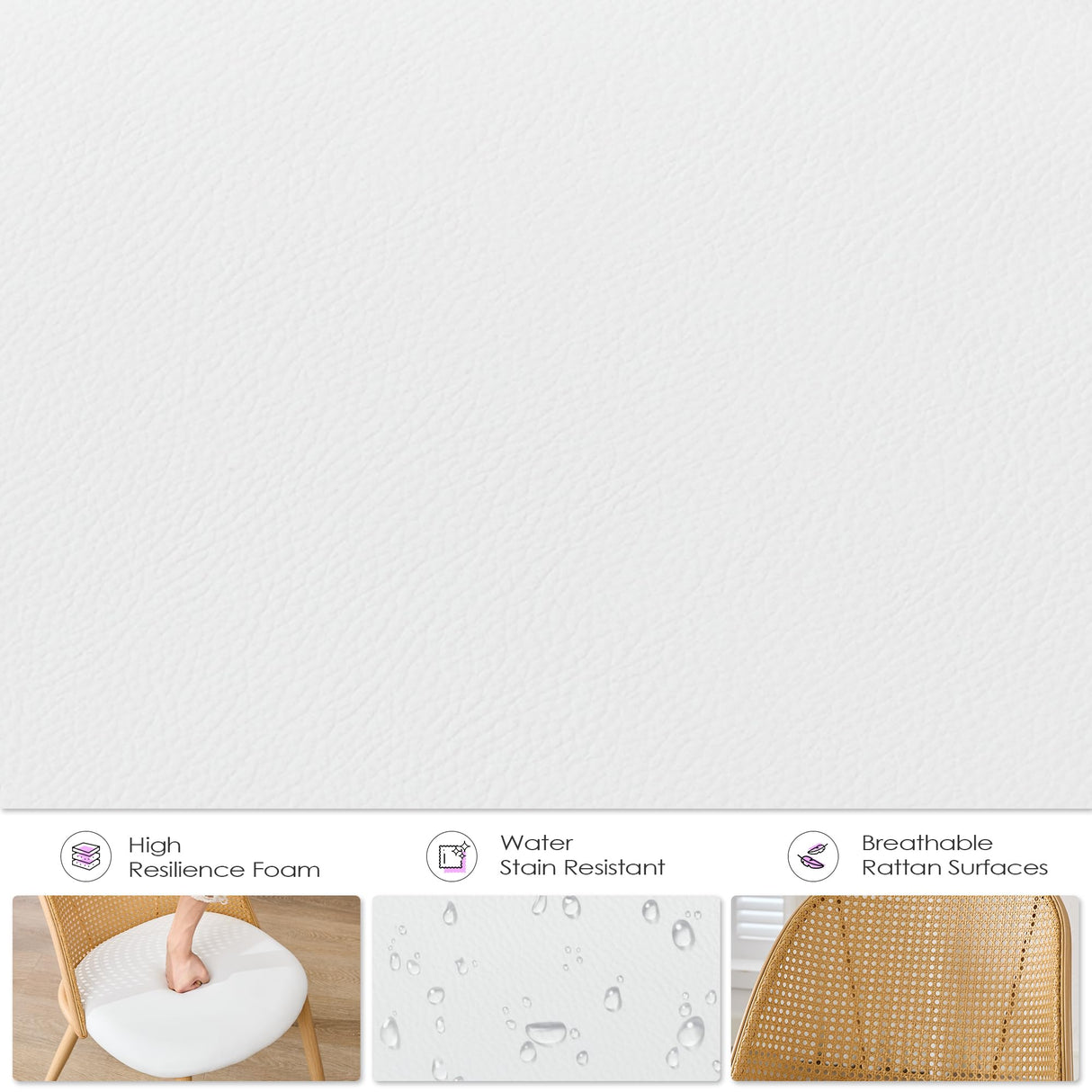 Rattan Dining Chairs Set of 4 with Faux Leather Cushion