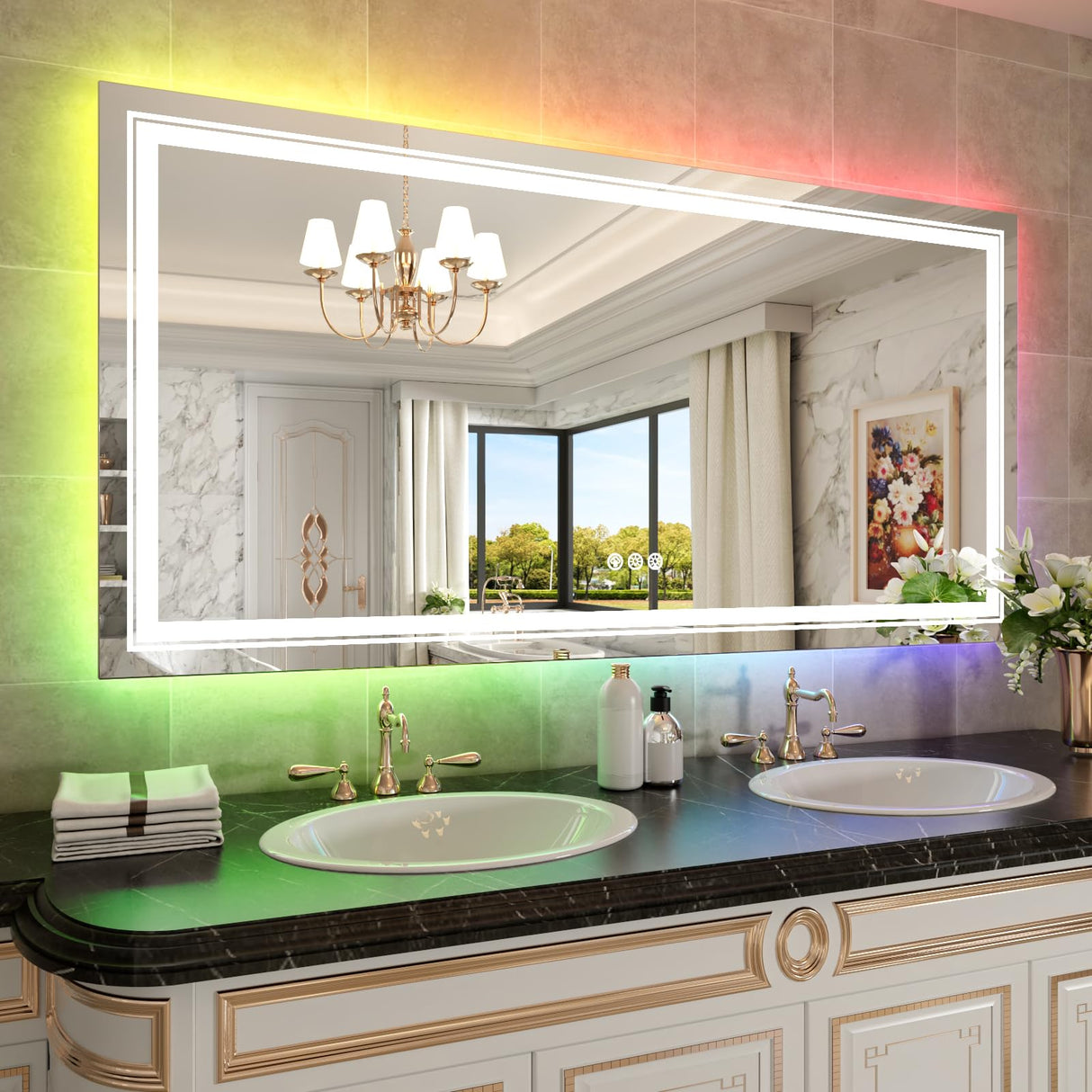 LED Bathroom Mirror with RGB Backlit and Front Light