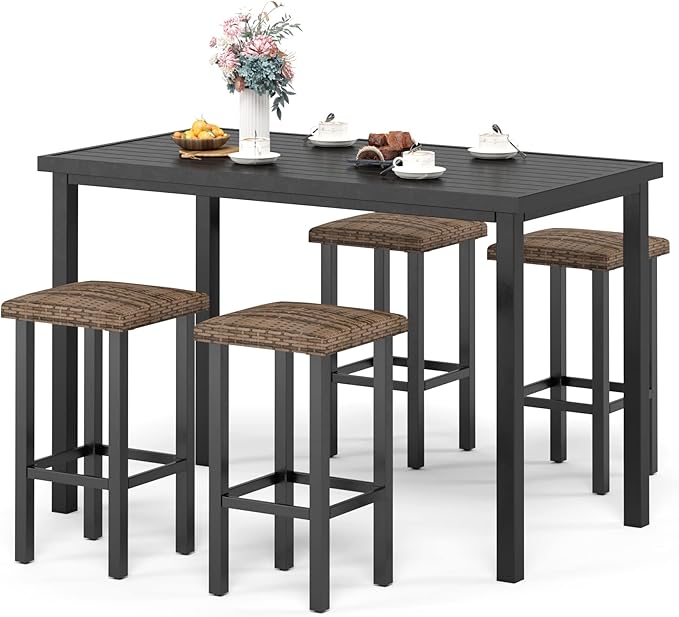 37" Tall Patio Outdoor Bar Table, Metal Counter Height Dining Table