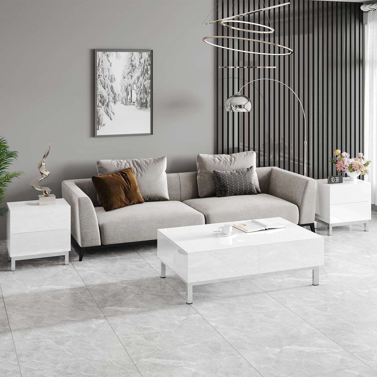 High Gloss Electroplated Coffee Table, 40" Wide Modern Minimalist Center Table