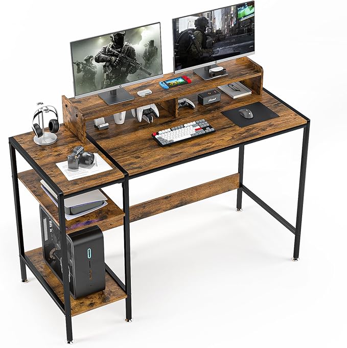 Gaming Home Office Computer Desk with Monitor Stand, Writing Desk for 2 Monitors