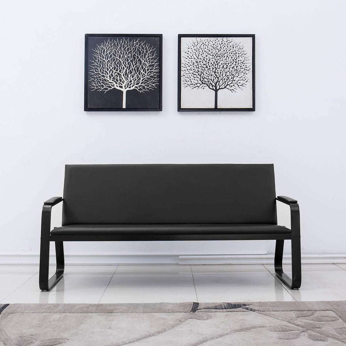 wonline Waiting Room Chair with Armrest PU Leather Office Furniture Bench, Office Guest Seating Lobby Conference Reception Chairs for Airport Clinic Hospital Bank Salon Barber(Black)