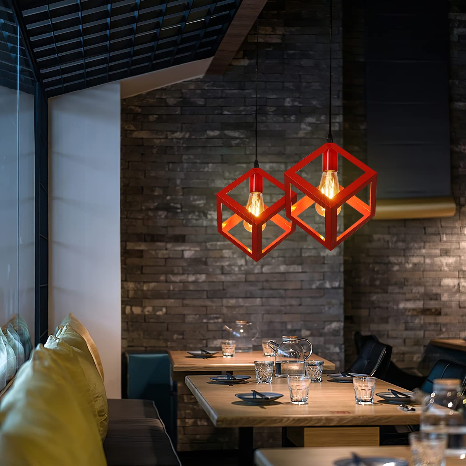 Retro Cage Pendant Light Industrial Cube Metal Pendant Lights Accessory Ceiling E27