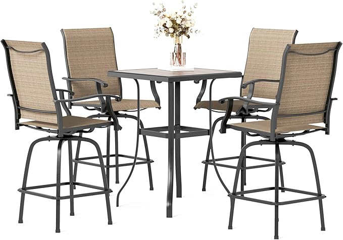 Outdoor Bar Stools Set of 4, Patio Bar Height Sling Chairs