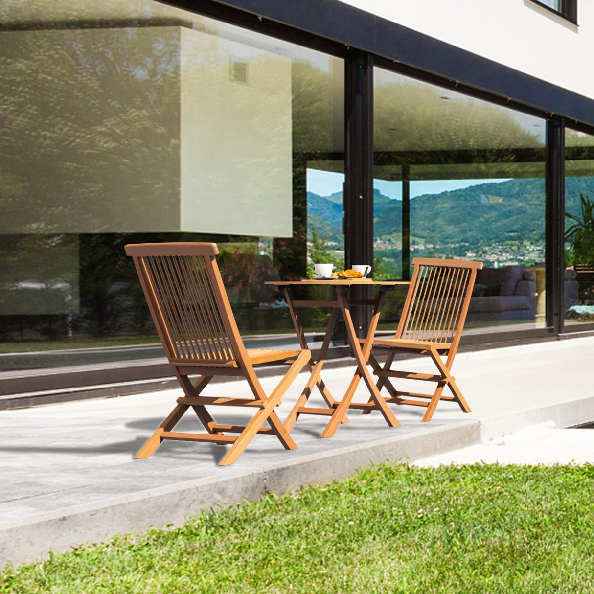 3-Piece Patio Bistro Set, Solid Grade-A Teakwood Folding Bistro Chairs Set