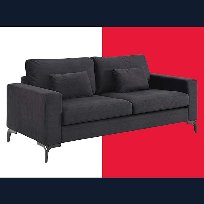 Austin Upholstered Sofa, Contemporary Square Arms Living Room Couch for Small Space