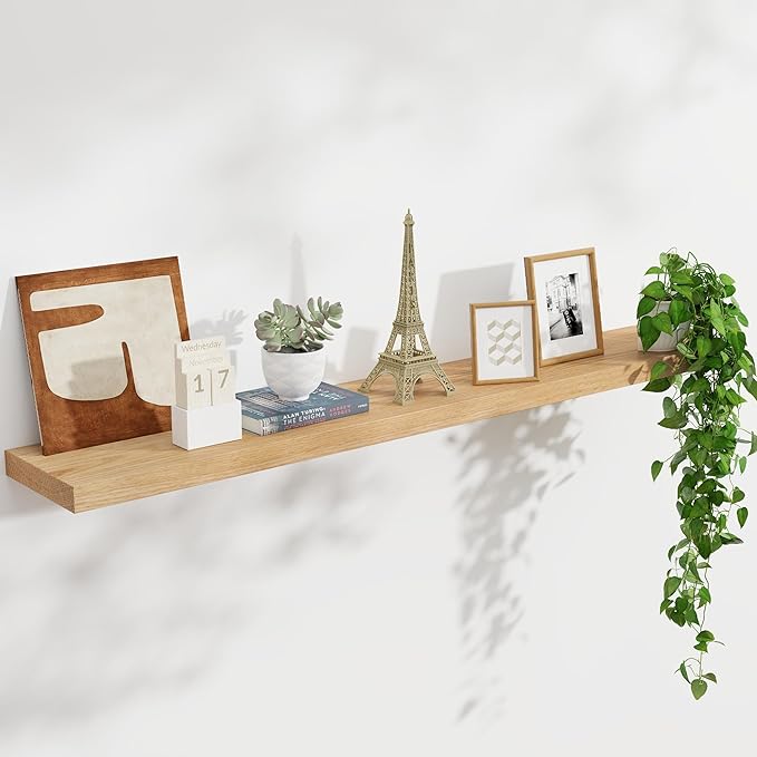 Natural Oak Floating Shelves for Wall, 36" W x 8" D x 1.2" H Wall Mounted Rustic Wooden