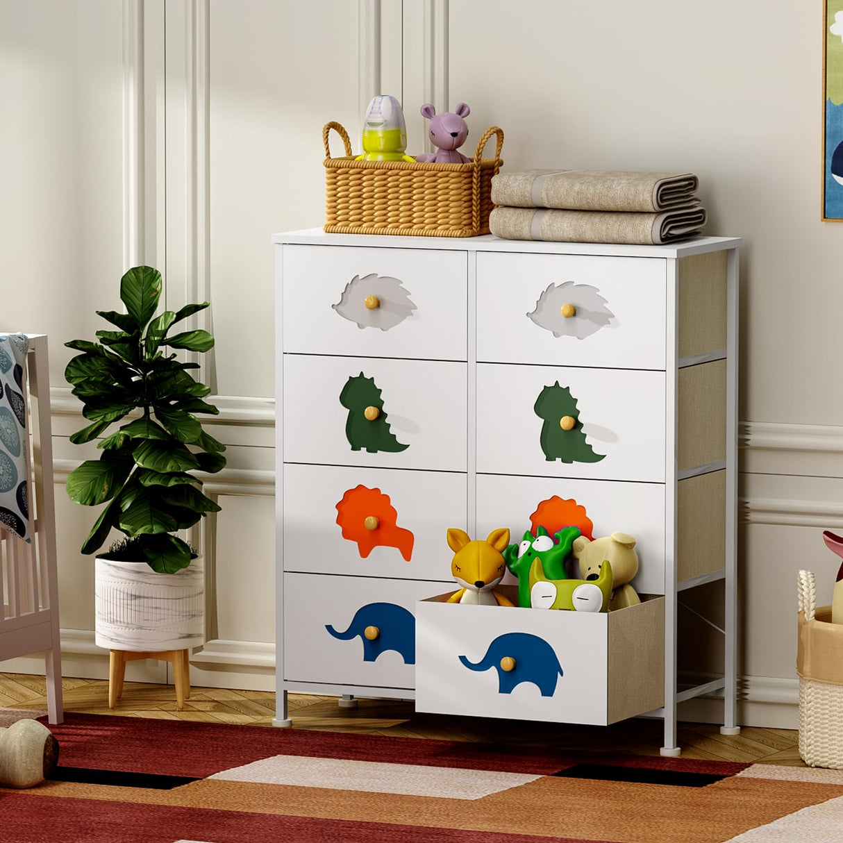 Dresser for Bedroom, Baby Dresser with 8 Fabric Drawers Tall Storage Organizer for Toddler Child
