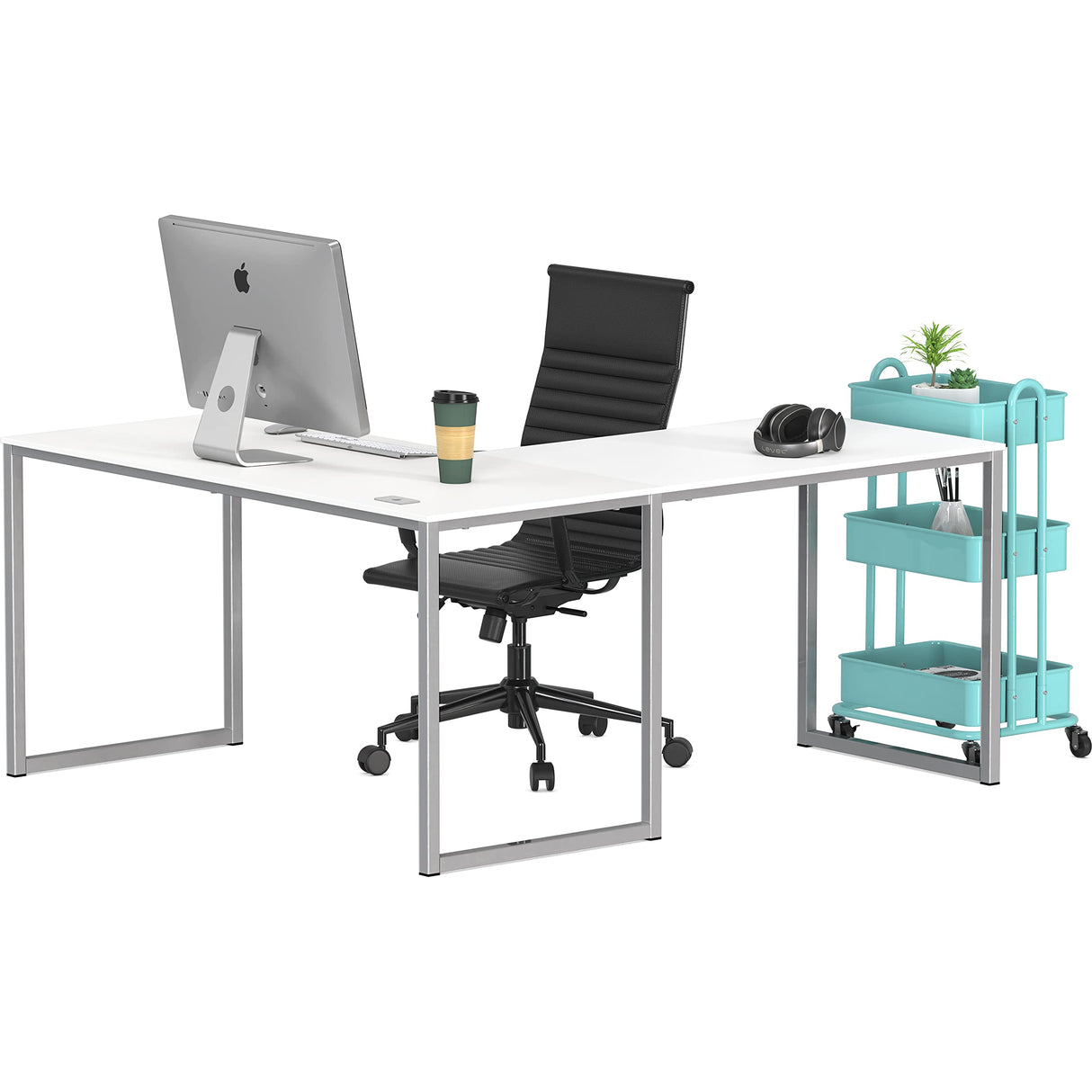 Home Office 55-Inch Large L Shaped Corner Desk, 24" Deep, White