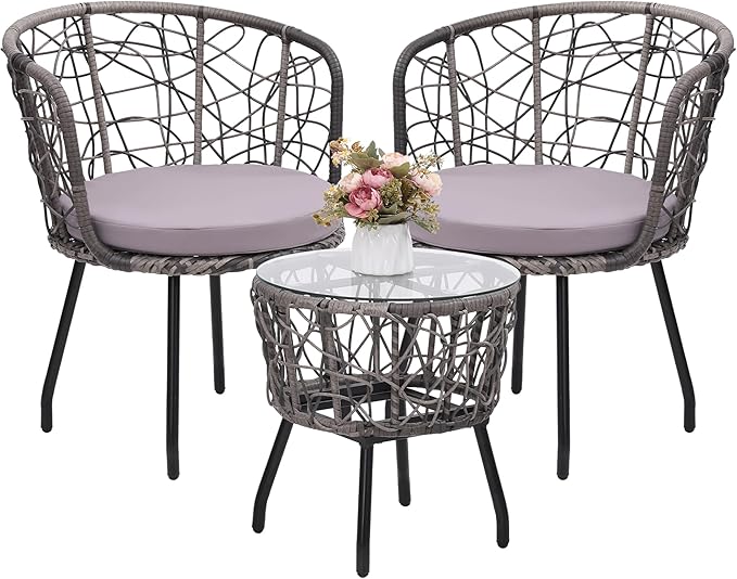 3 Pieces Patio Rattan Bistro Conversation Set
