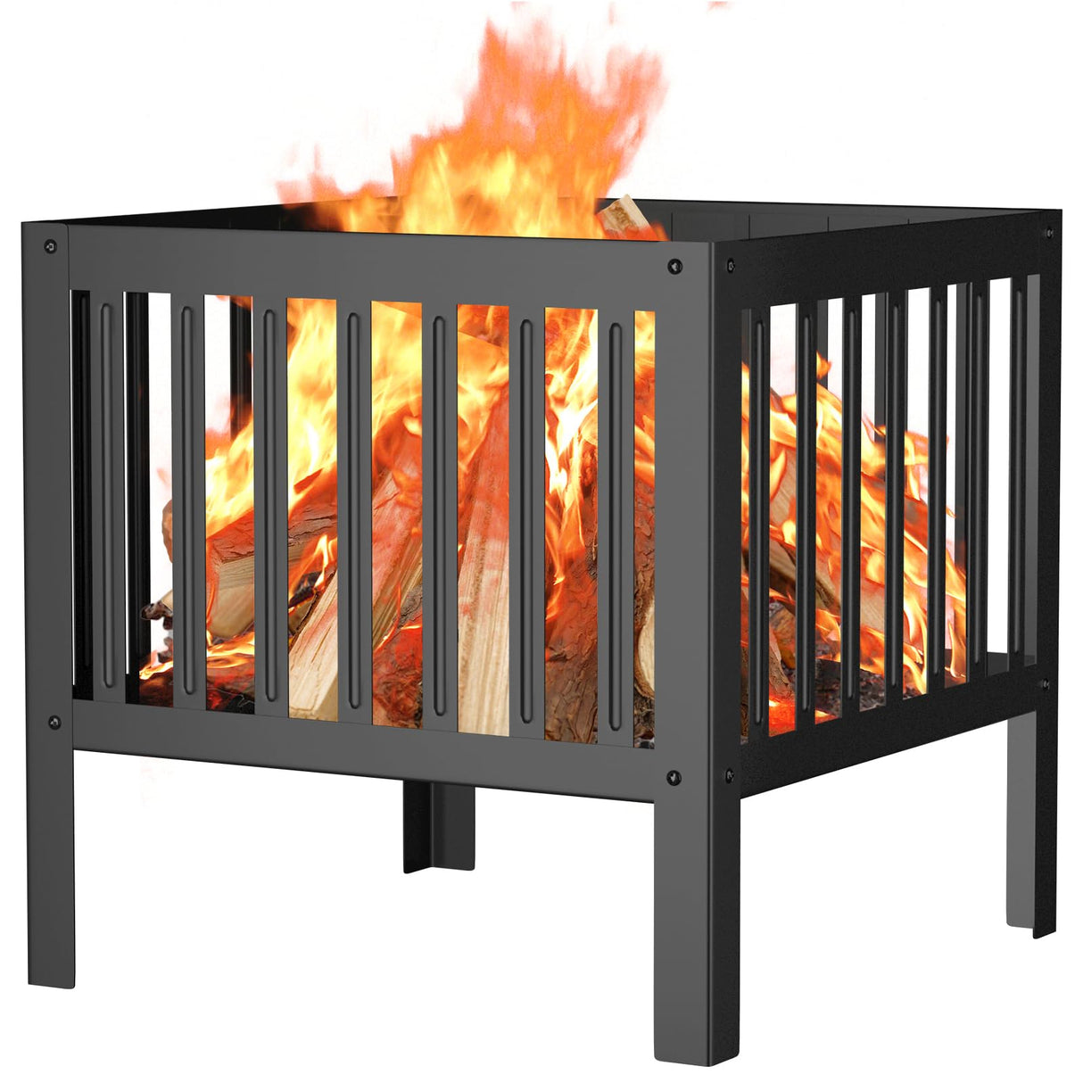TBMLC 16 - Inch Square Steel Grating Fire Pit in Black - Portable and Durable,Perfect for Backyard, Camping, and Bonfire Gathering Outdoor - Bircata