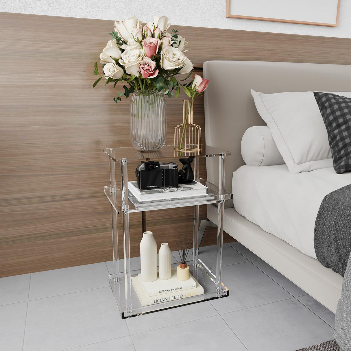 Small Acrylic Side Table for Small Spaces, Small Nightstand/Bedside Table