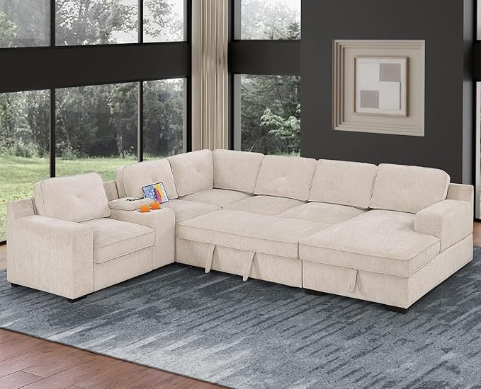 UltraMax U-Shaped Sleeper Sectional Sofa with Pull-Out Bed & Storage Console