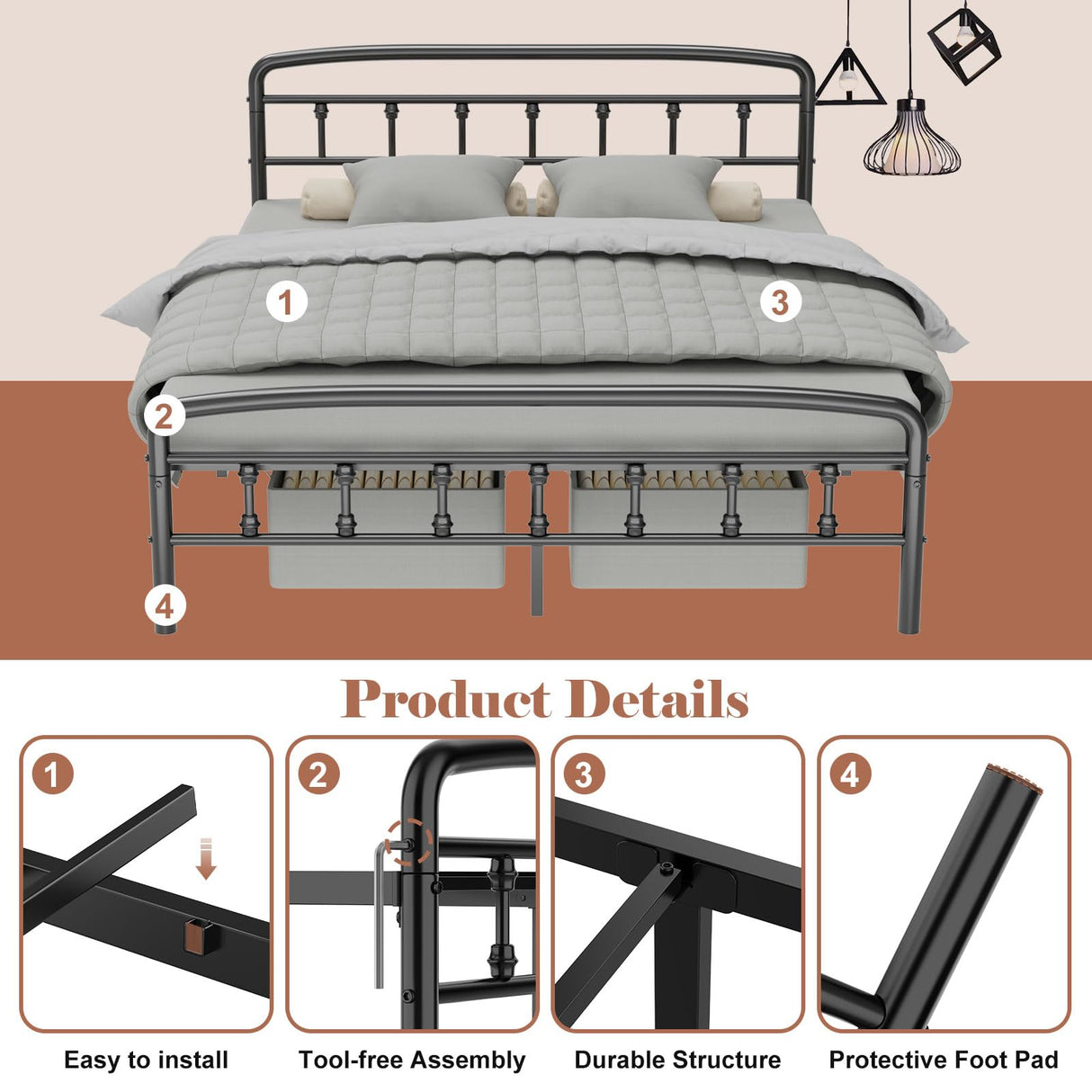 Queen Platform Bed Frame with Headboard - Heavy Duty Metal Bed Frame