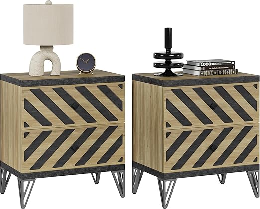 Night Stand Set of 2 - Modern Bedside Table Wide Nightstands