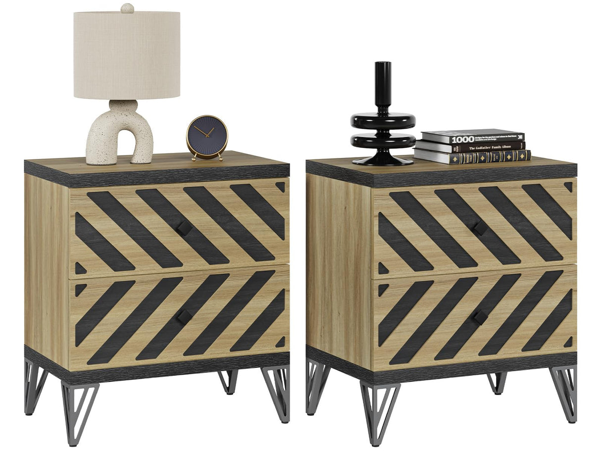 Night Stand Set of 2 - Modern Bedside Table Wide Nightstands