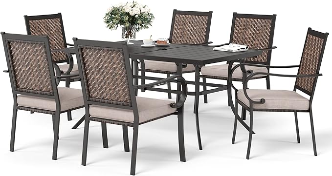7 Piece Patio Dining Sets for 6, Patio Table and Chair Set with 64" Rectangle Metal Patio