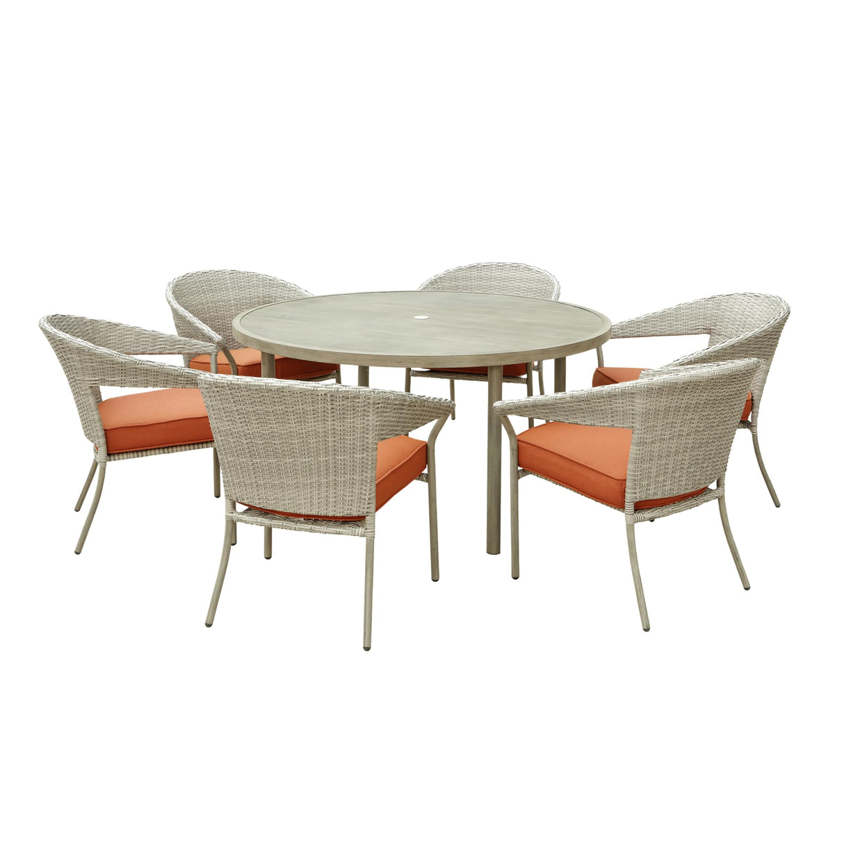7-Piece Outdoor Patio Wicker Dining Set, Round Table with Umbrella Hole