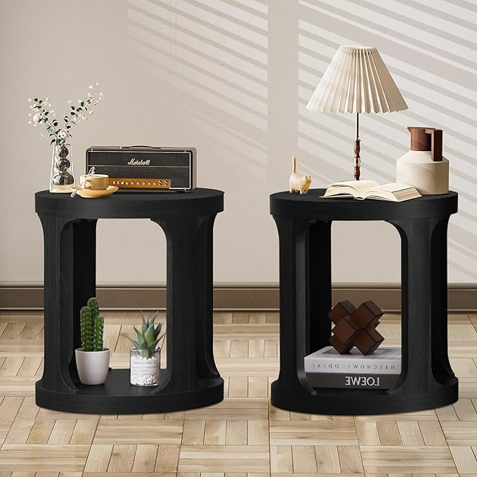 Round Side Table with 2-Tier Storage, Accent Sofa Table