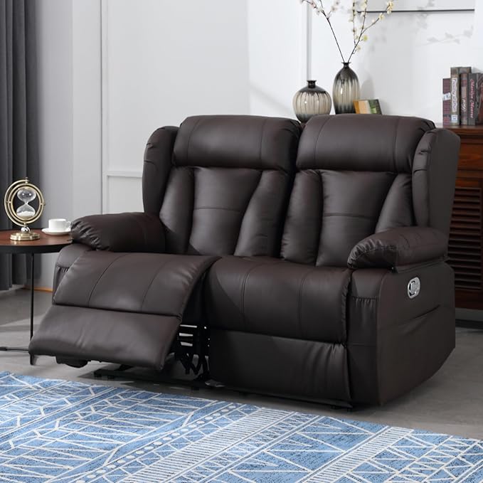 Loveseat Recliner RV Sofa – Manual Reclining Sofa with Console, Cup Holders & USB