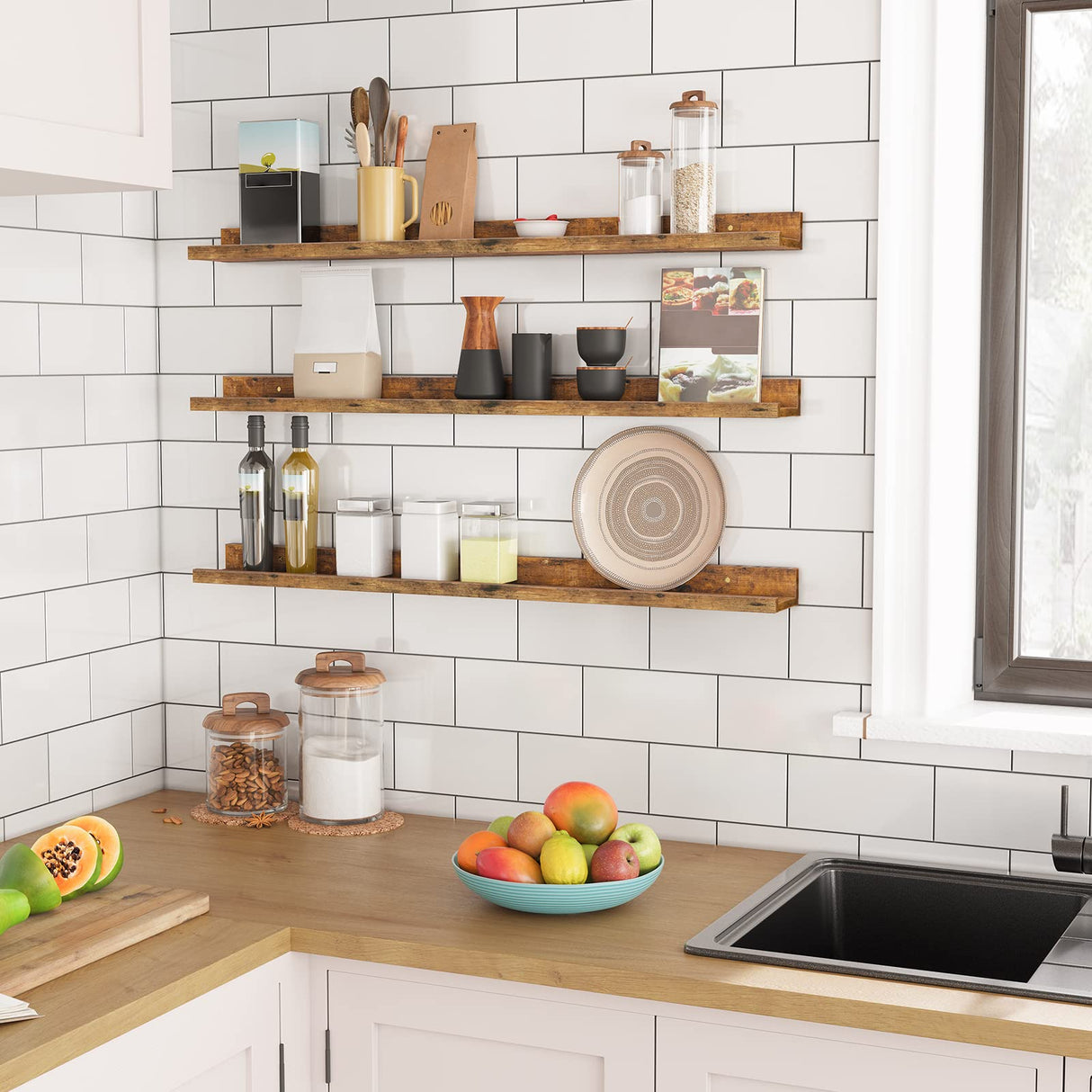 15.7 Inch Floating Shelves and 35.4 Inches Wall Shelf Bundle, Set of 2 and Set