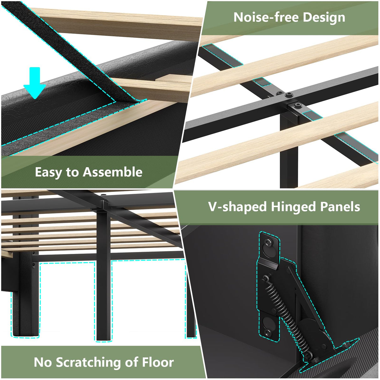 King Floating Bed Frame with LED Lights & Storage Headboard
