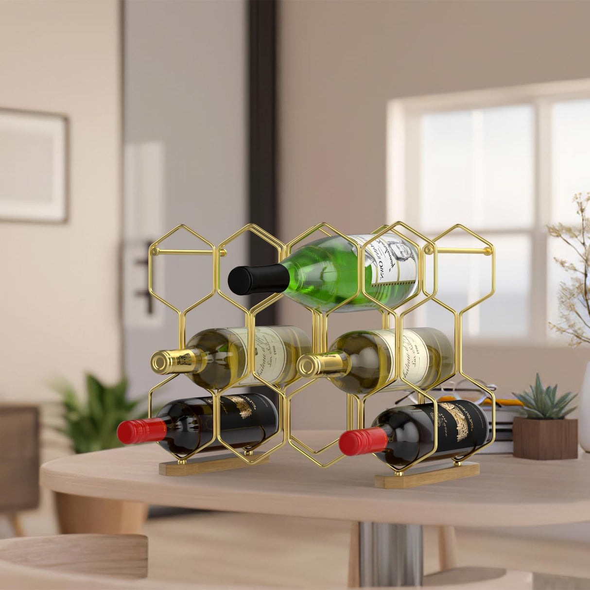 Countertop Wine Rack with Wood Base, 14 Bottle Tabletop Wine Holder