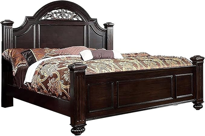 Malierd Fluted Poster King-Size Bedroom, Guest Room Bed, Dark Walnut Brown