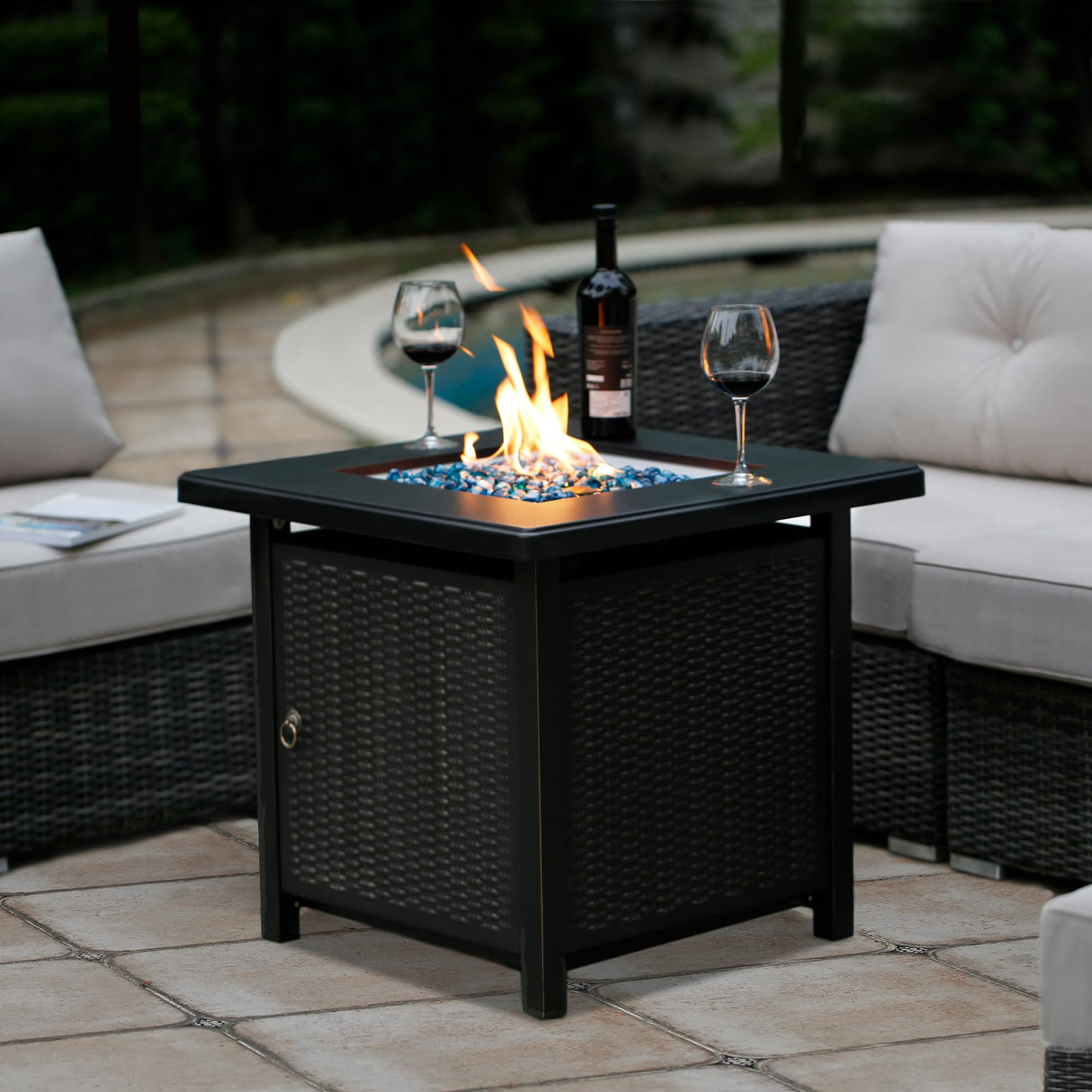 BALI OUTDOORS 50000 BTU Propane Fire Pit with Lid, 28 inch Fire Pit Table Outdoor, Black Firepits for Outside Backyard, Patio - Bircata