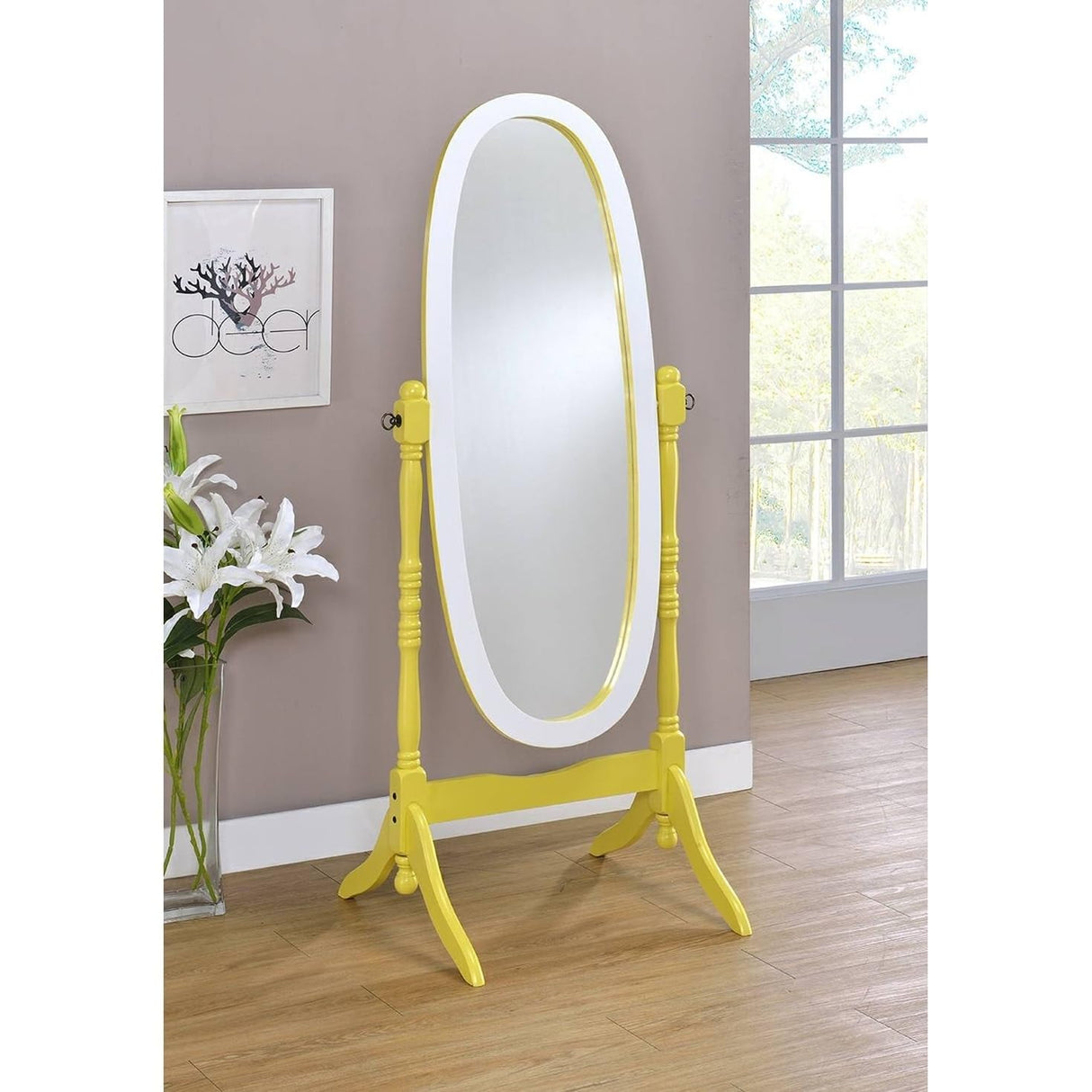 Oval Cheval Standing Mirror, Purple/White, 59.25 x 23 x 21