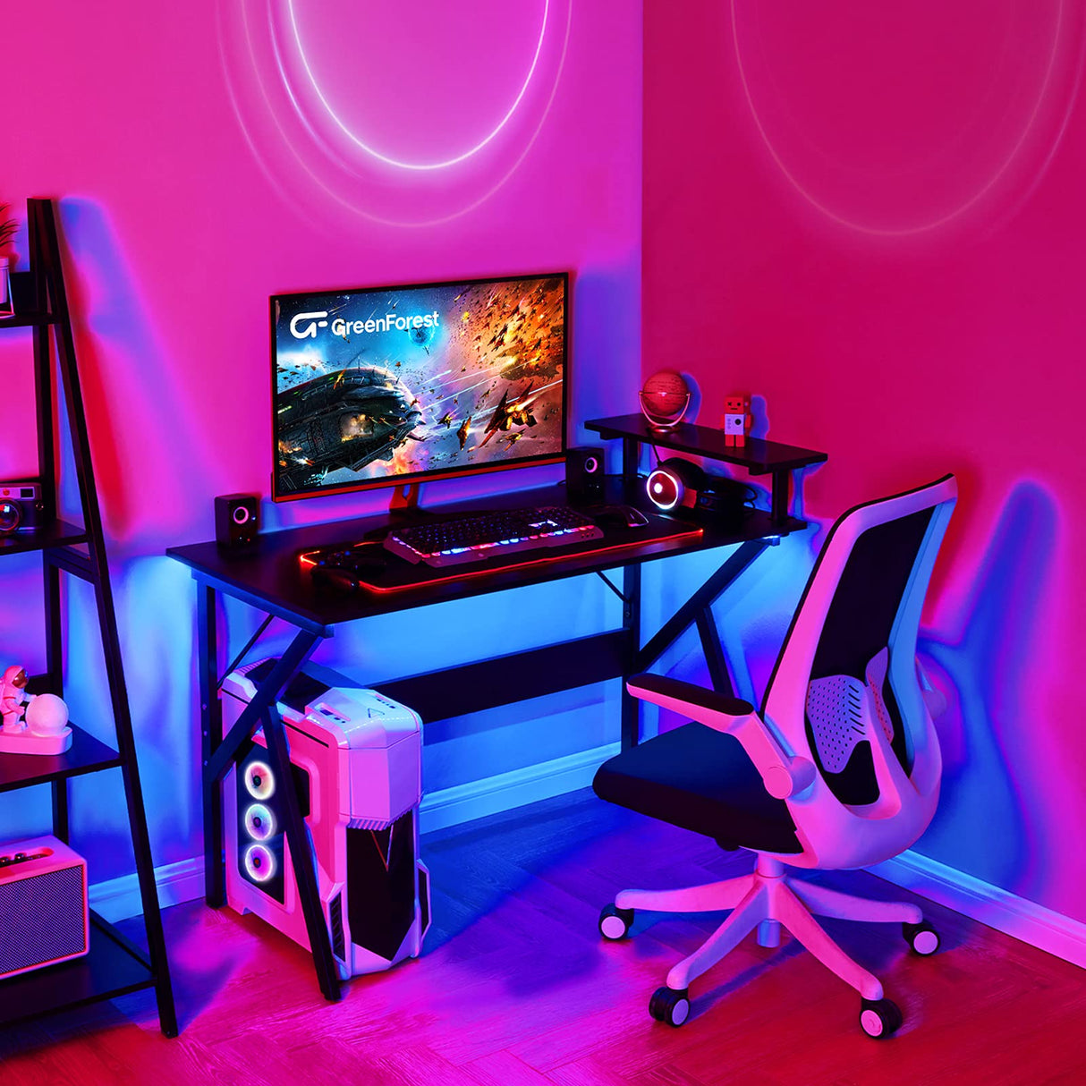 Home Office Desk with Monitor Shelf Computer Gaming Desk 47 inch Writing Study Table