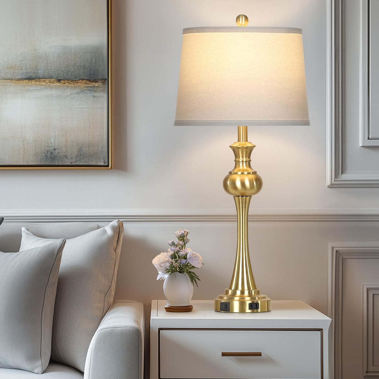 28.75" Gold Table Lamps for Living Room,Touch Lamps for Bedrooms Set of 2 - Nightstand