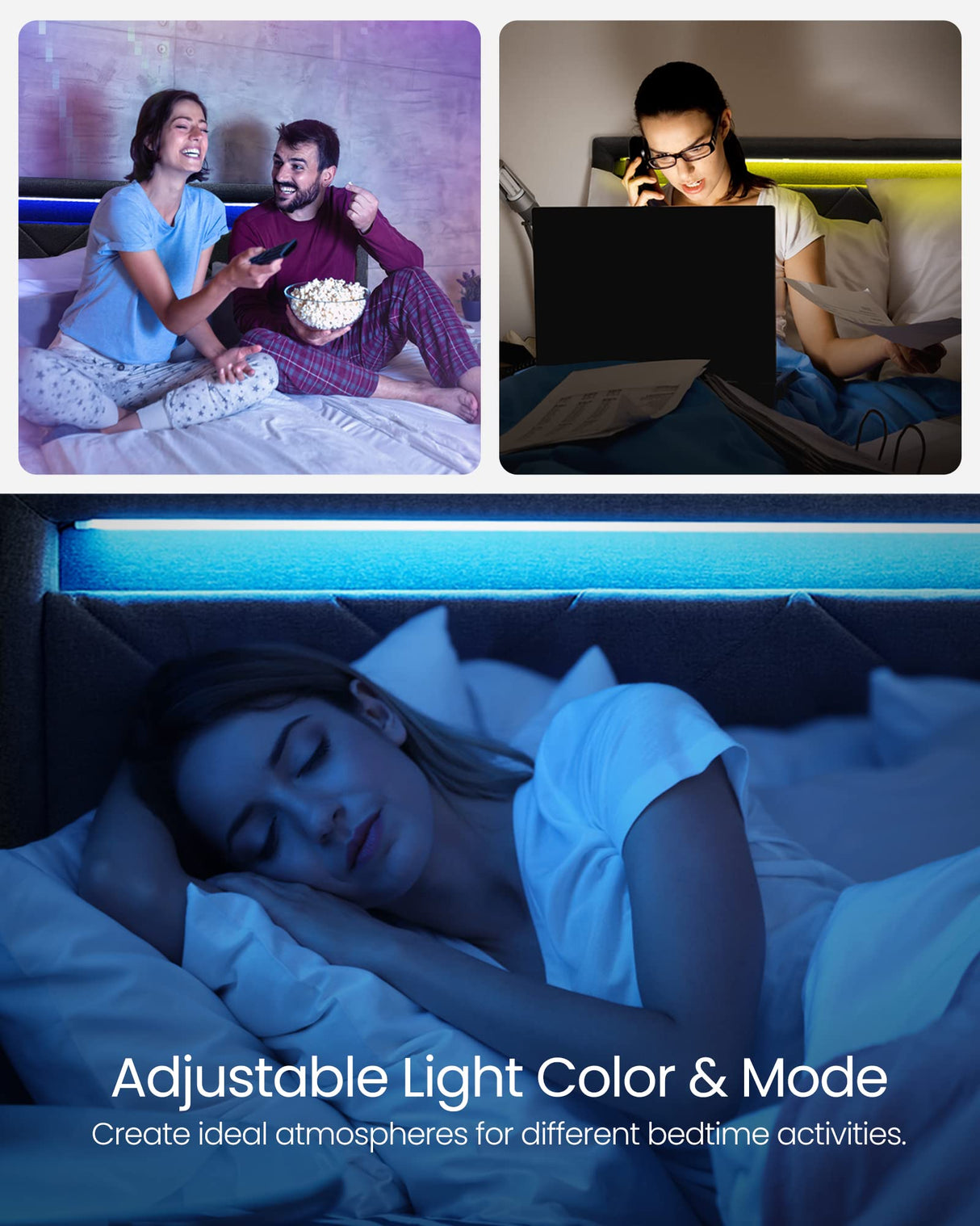 LED Bed Frame Queen Size with Headboard and 4 Drawers, 1 USB Port and 1 Type C Port,