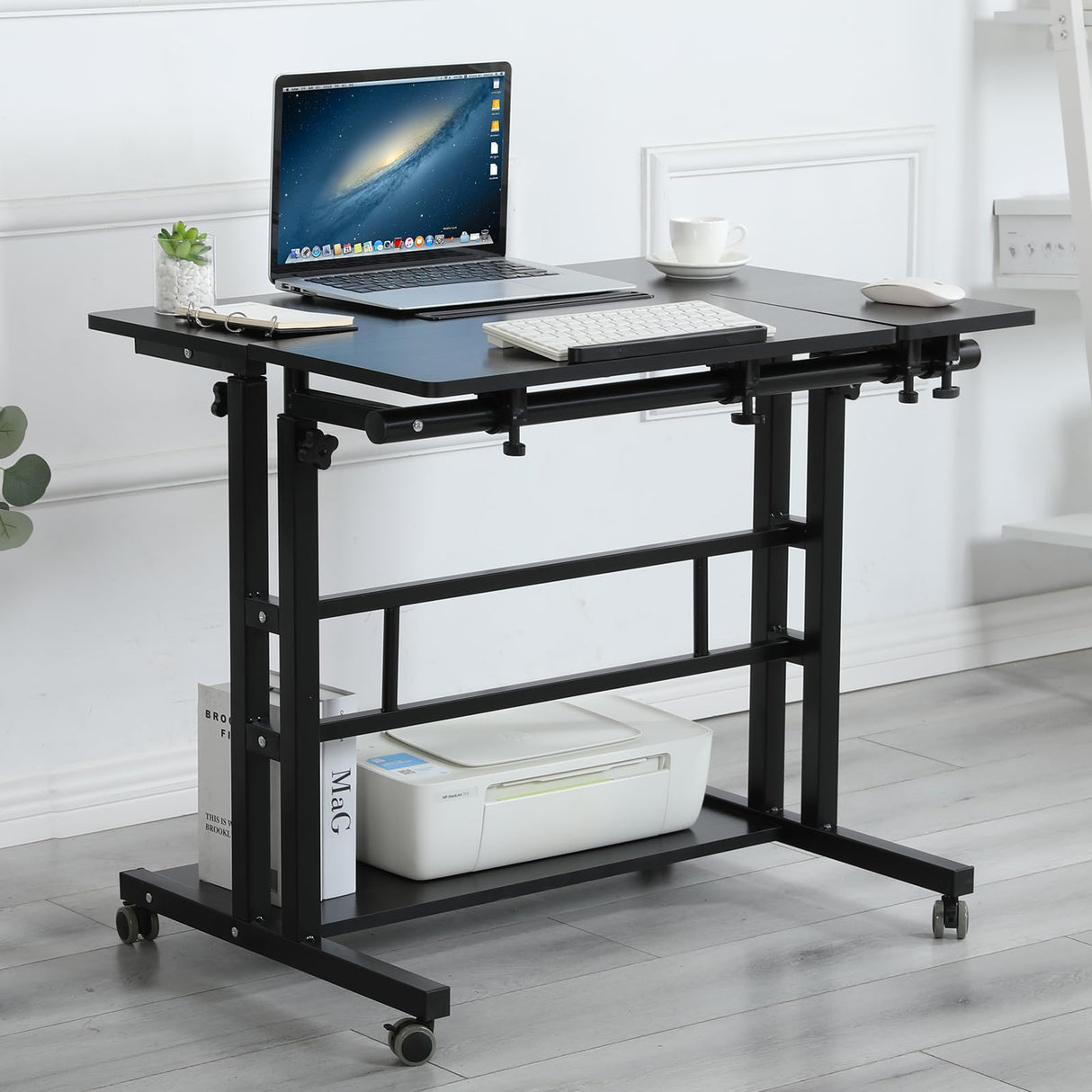 Adjustable Computer Rolling Desk Cart on Wheels Home Office Workstation
