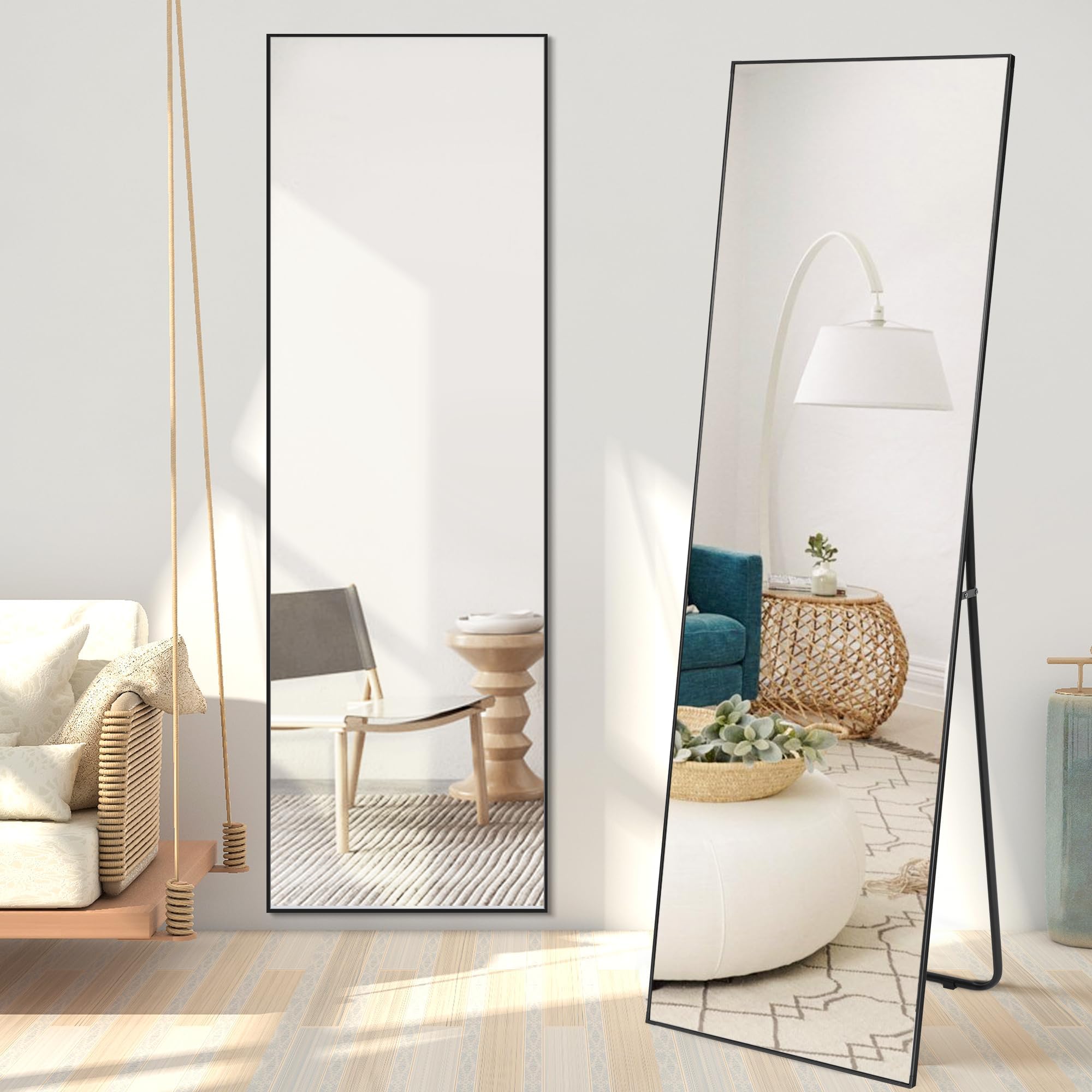 63"x20" Full Length Mirror with Stand, Large Body Mirror Hanging or Leaning Against Wall