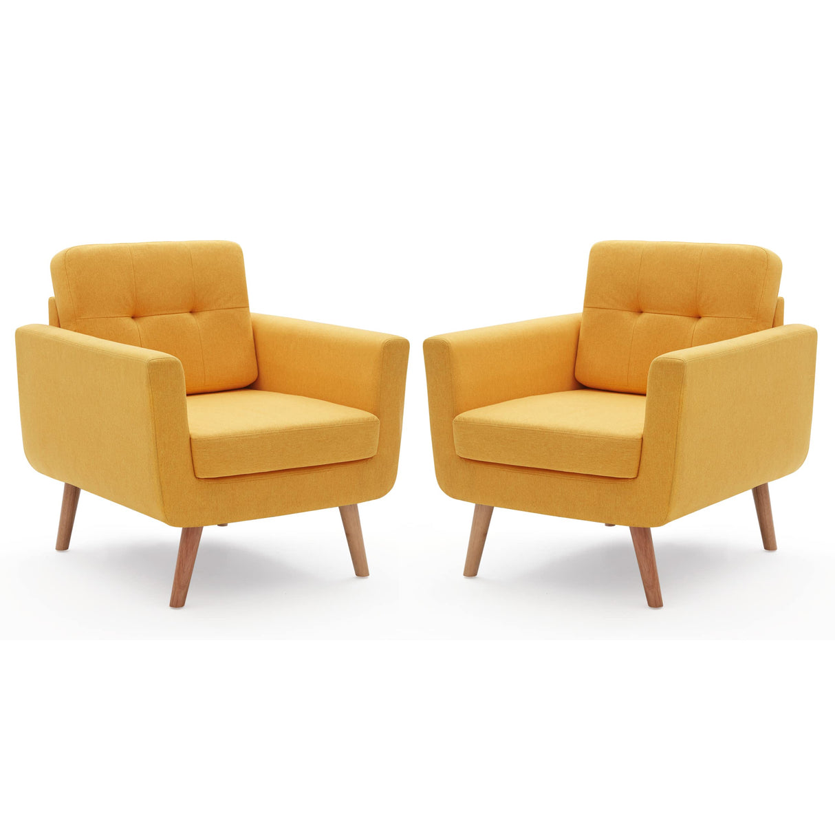 Linen Fabric Accent Chairs Set of 2, Mid Century Modern Armchair for Living Room