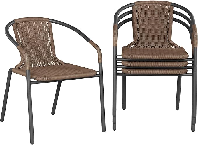 Rattan Outdoor Dining Chairs Set of 6, Wicker Stackable Patio Chairs