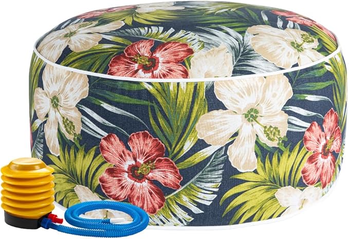 Indoor/Outdoor Inflatable Stool Ottoman Pouf, Water Repellent Round Footrest Footstool