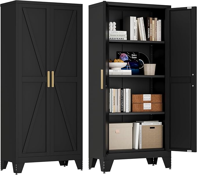 61" Tall Farmhouse Metal Pantry Cabinet, Kitchen Pantry Storage Cabinets