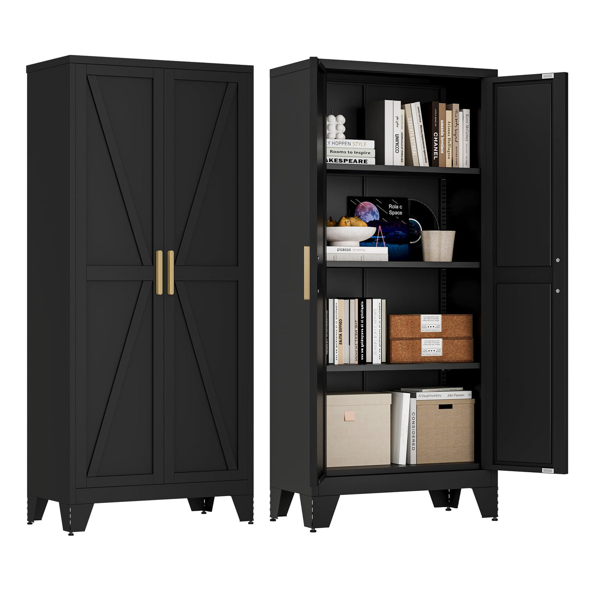 61" Tall Farmhouse Metal Pantry Cabinet, Kitchen Pantry Storage Cabinets