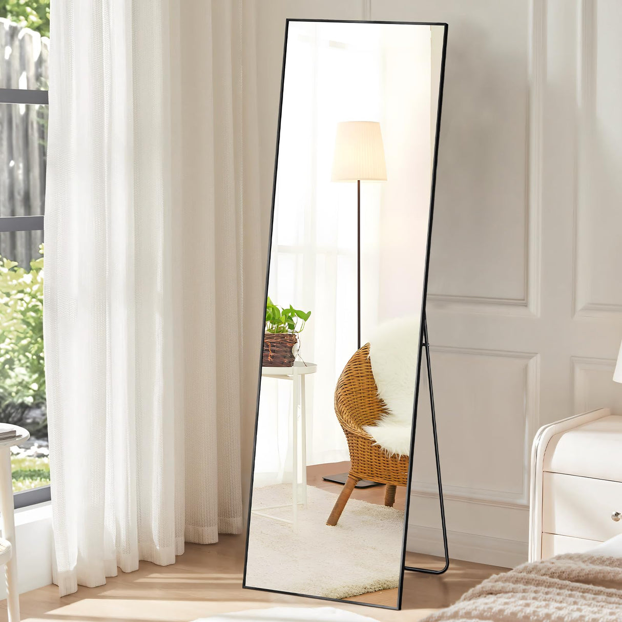 DUMOS Full Length Mirror with Stand, 59''×16'' Floor Mirror with Aluminum Alloy Frame for Bedroom, Standing Full Body Mirror with Shatter-Proof Glass for Wall, Living Room, Cloakroom, Rect-Black,