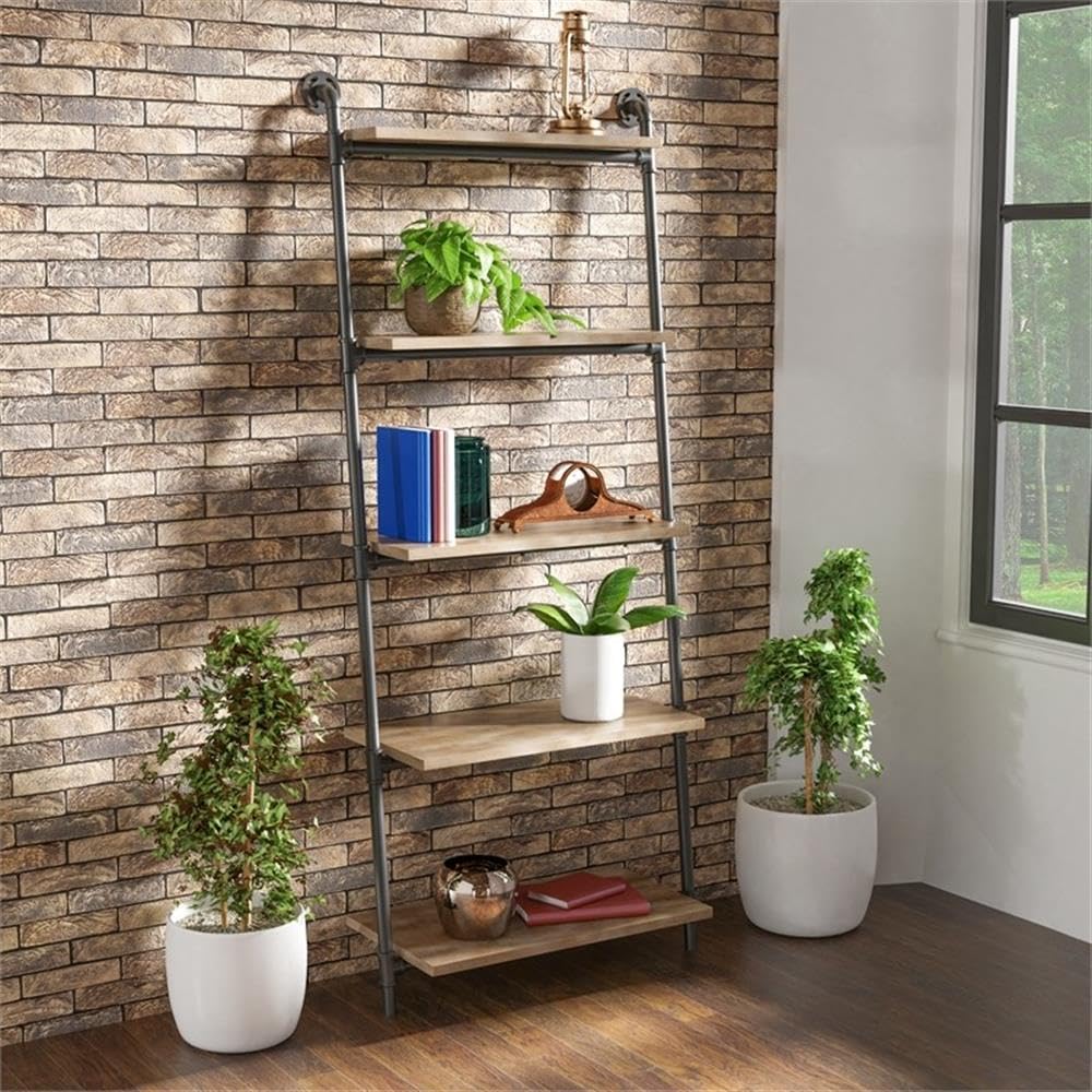 Binlatti Metal 5-Tier Ladder Display Shelf in Sand Black