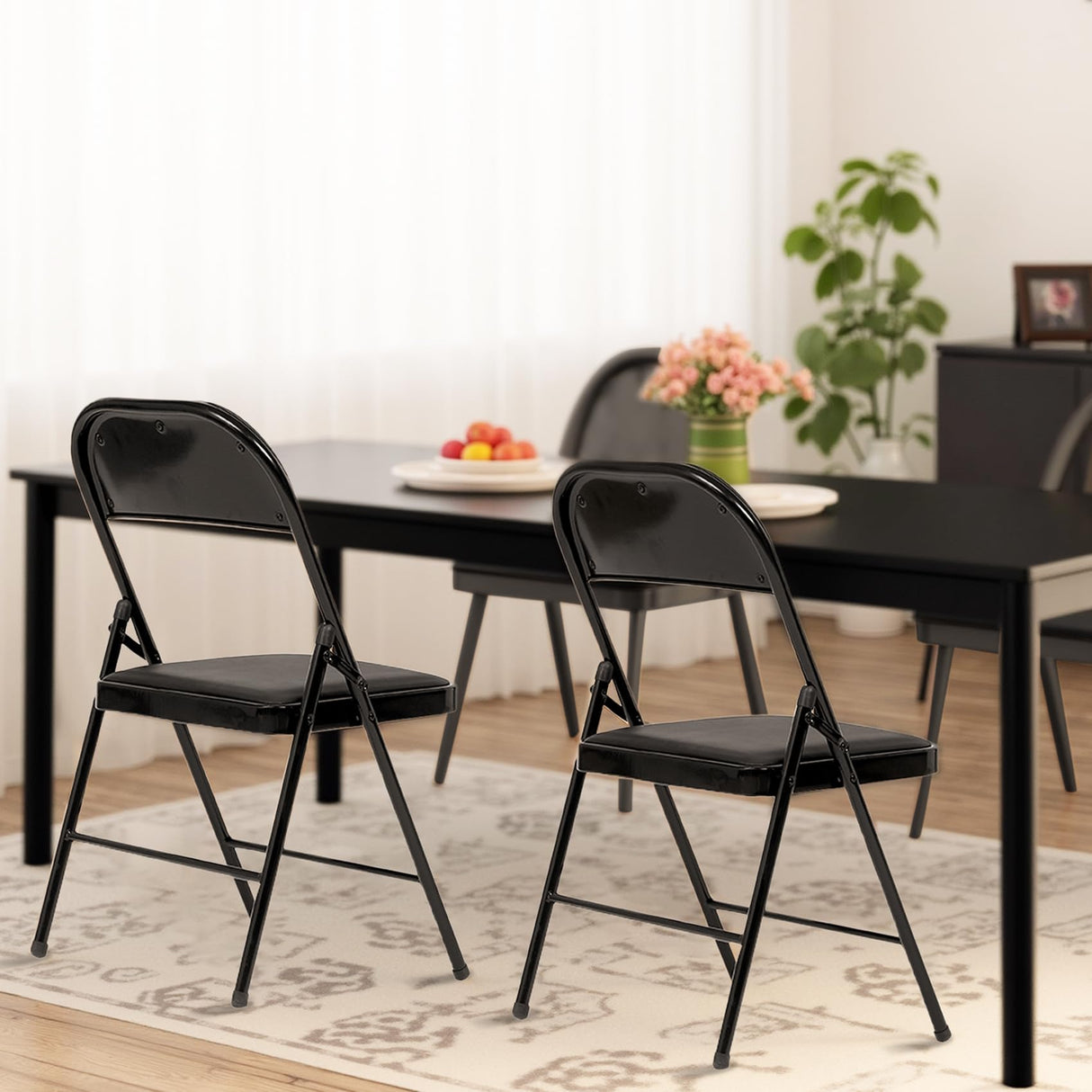 Folding Chair 6 Pack, Comfortable and Space, Folding Chairs with Leather - like Cushion