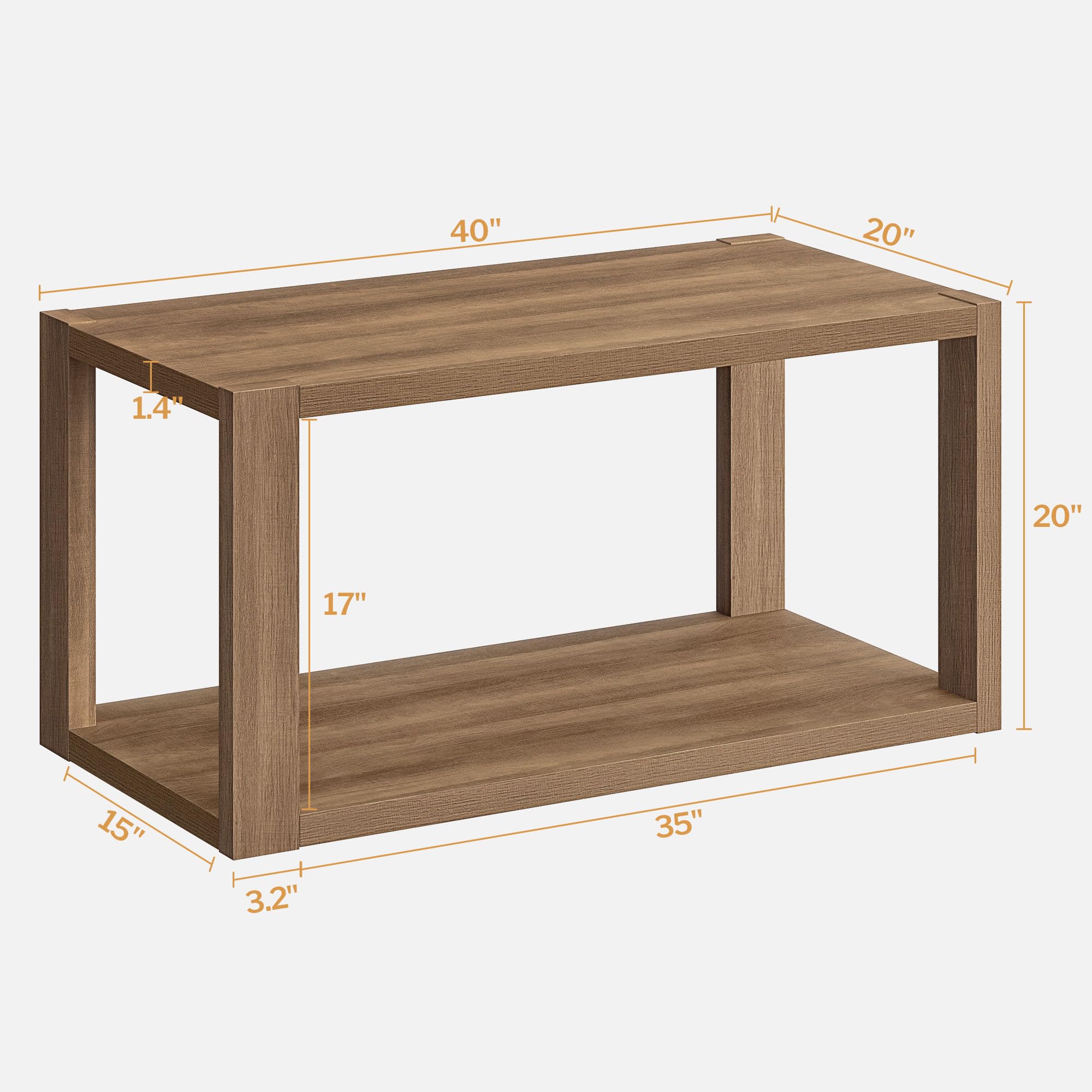 Farmhouse Wood Coffee Table - Boho Table with Storage Shelf