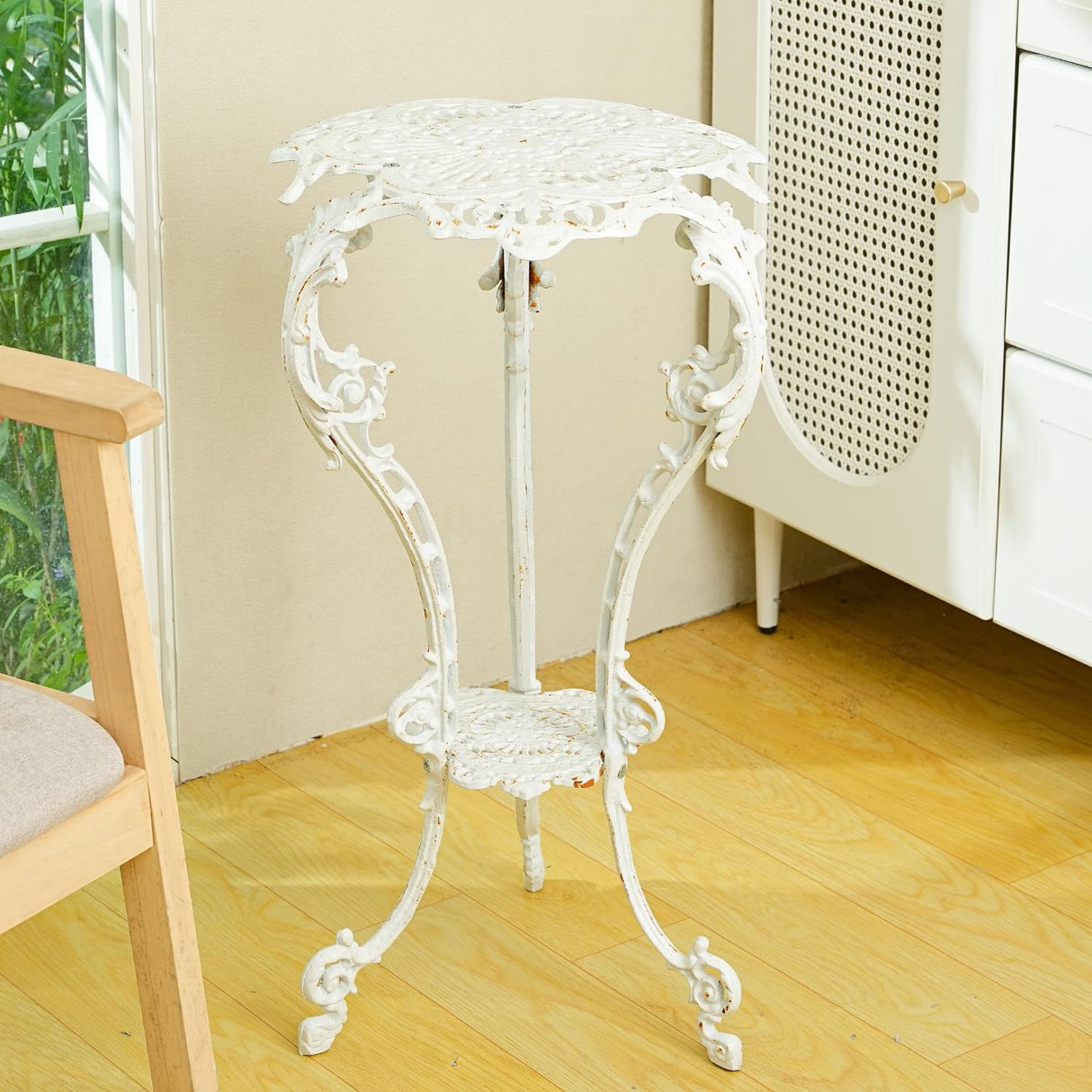 Antique Victorian Cast Iron Plant Stand – 2 Tier Ornate Side Table