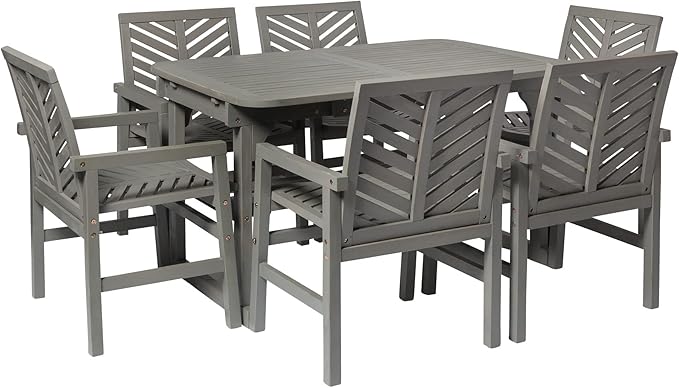 6 Person Outdoor Wood Chevron Patio Furniture Dining Set Extendable Table Chairs All tio