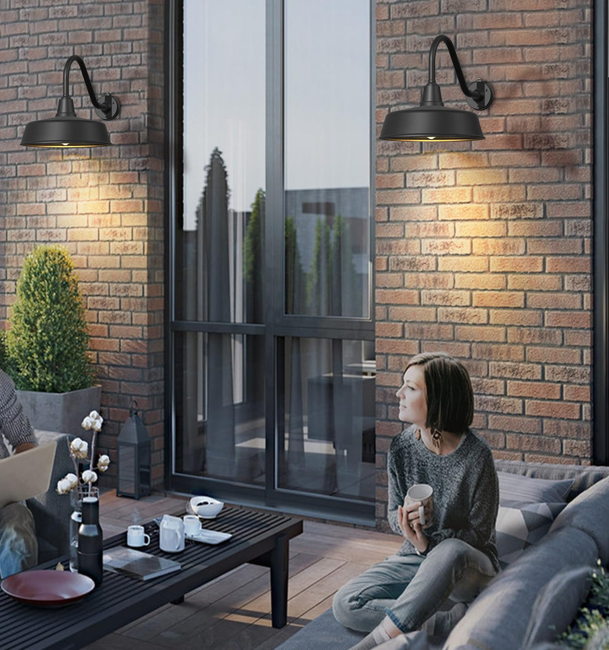 18 Inch Large Dusk to Dawn Outdoor Gooseneck Barn Lights, Classic Black Farmhouse