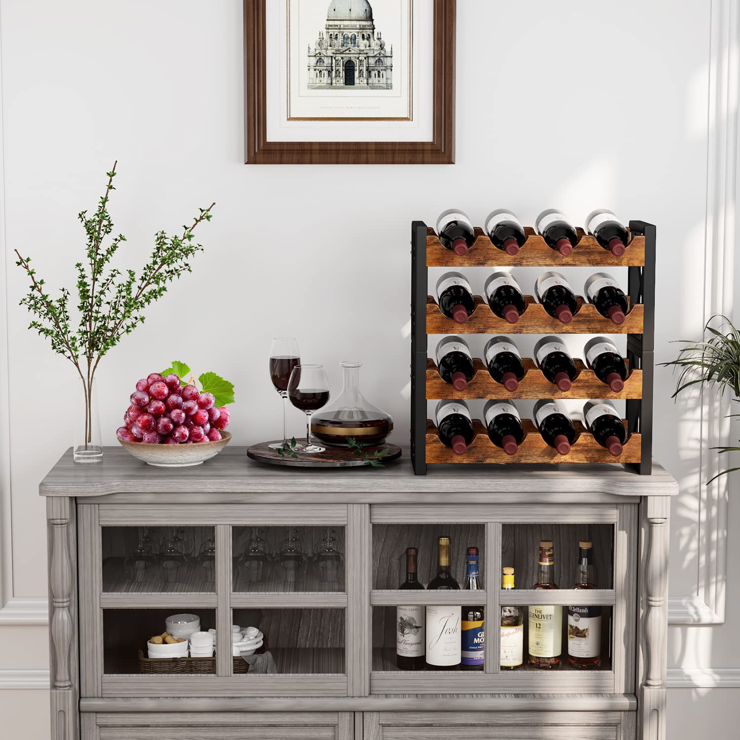 2-in-1 Wine Rack Countertop, Small Wine Rack Organizer Holder