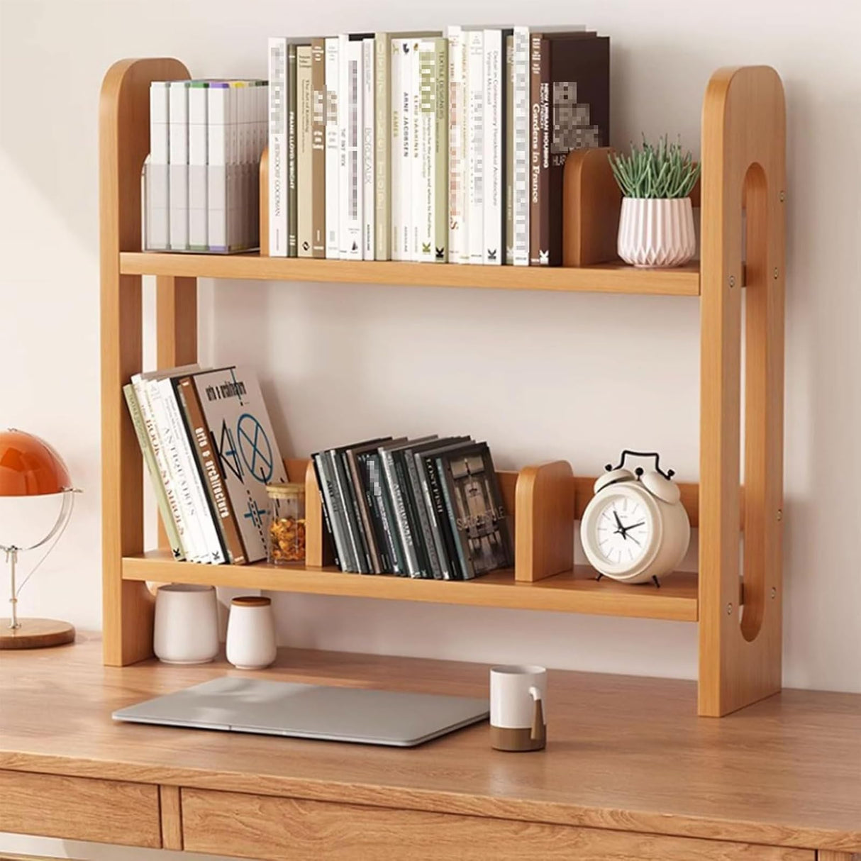 Desk Shelf Organizer, Wood Desktop 2-Tier Display Rack Desktop Bookcase