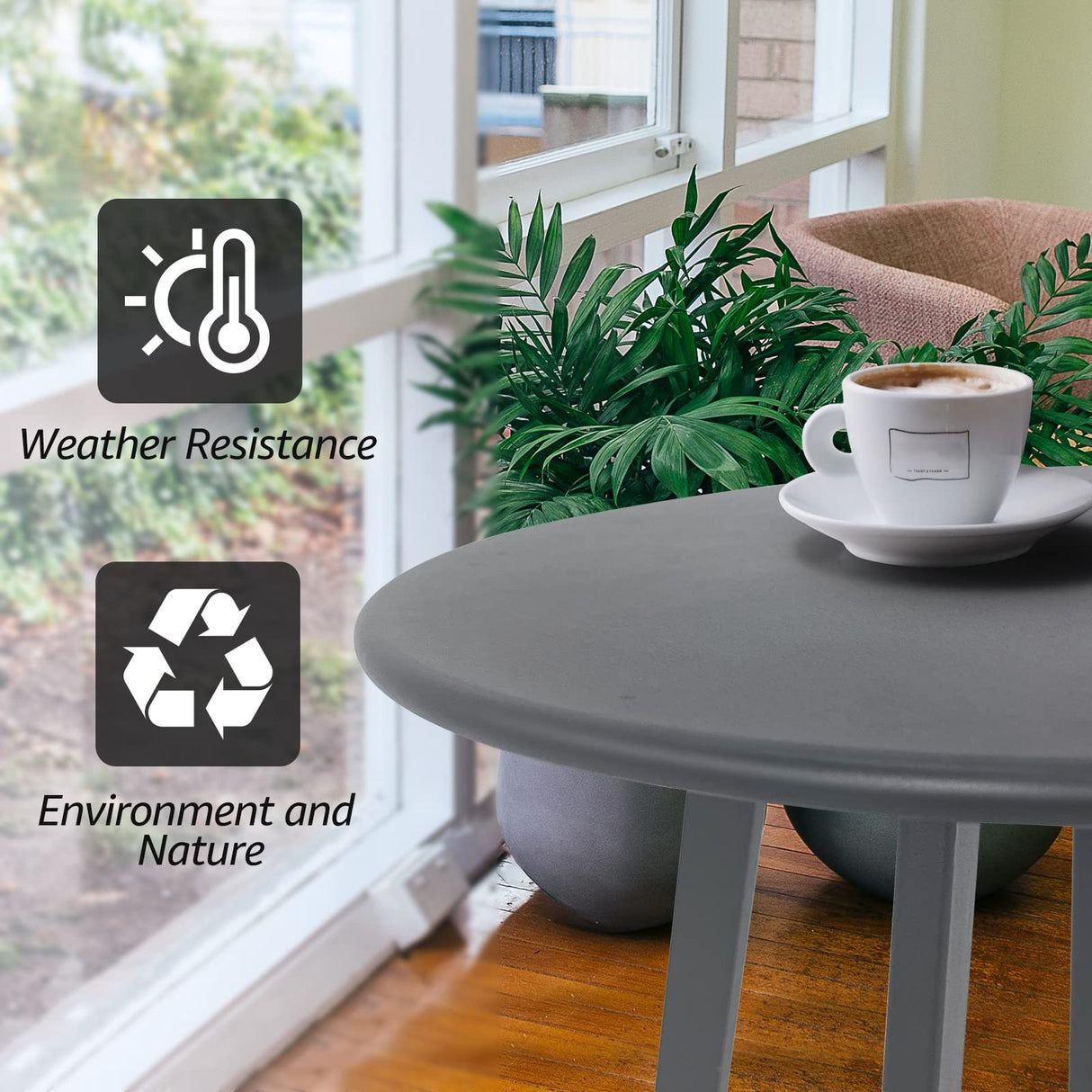 Outdoor Side Table, Weather Resistant Patio Small Side Table Outdoor Indoor Round